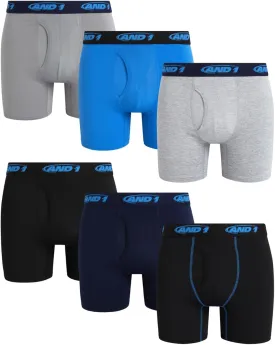 AND1 Mens Boxer Briefs - 6 Pack Stretch Performance Mens Underwear Boxers with Functional Fly Pouch (Sizes: S-3XL)