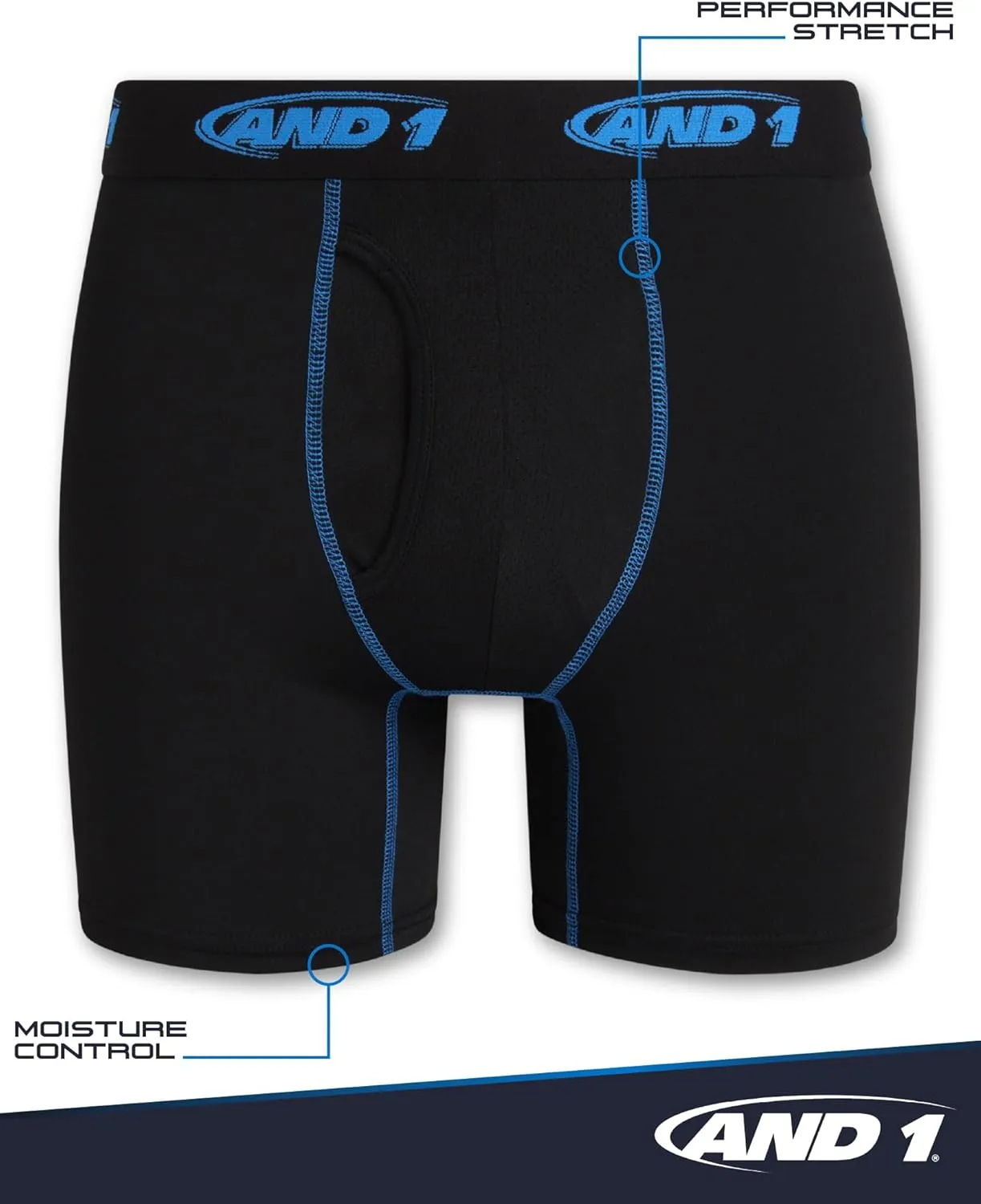 AND1 Mens Boxer Briefs - 6 Pack Stretch Performance Mens Underwear Boxers with Functional Fly Pouch (Sizes: S-3XL)