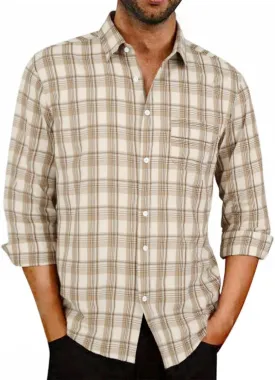 BAYAMO Men's Button-Down Plaid Shirts Casual Long Sleeve Cotton Linen Shirts for Men Fashion Business Shirt