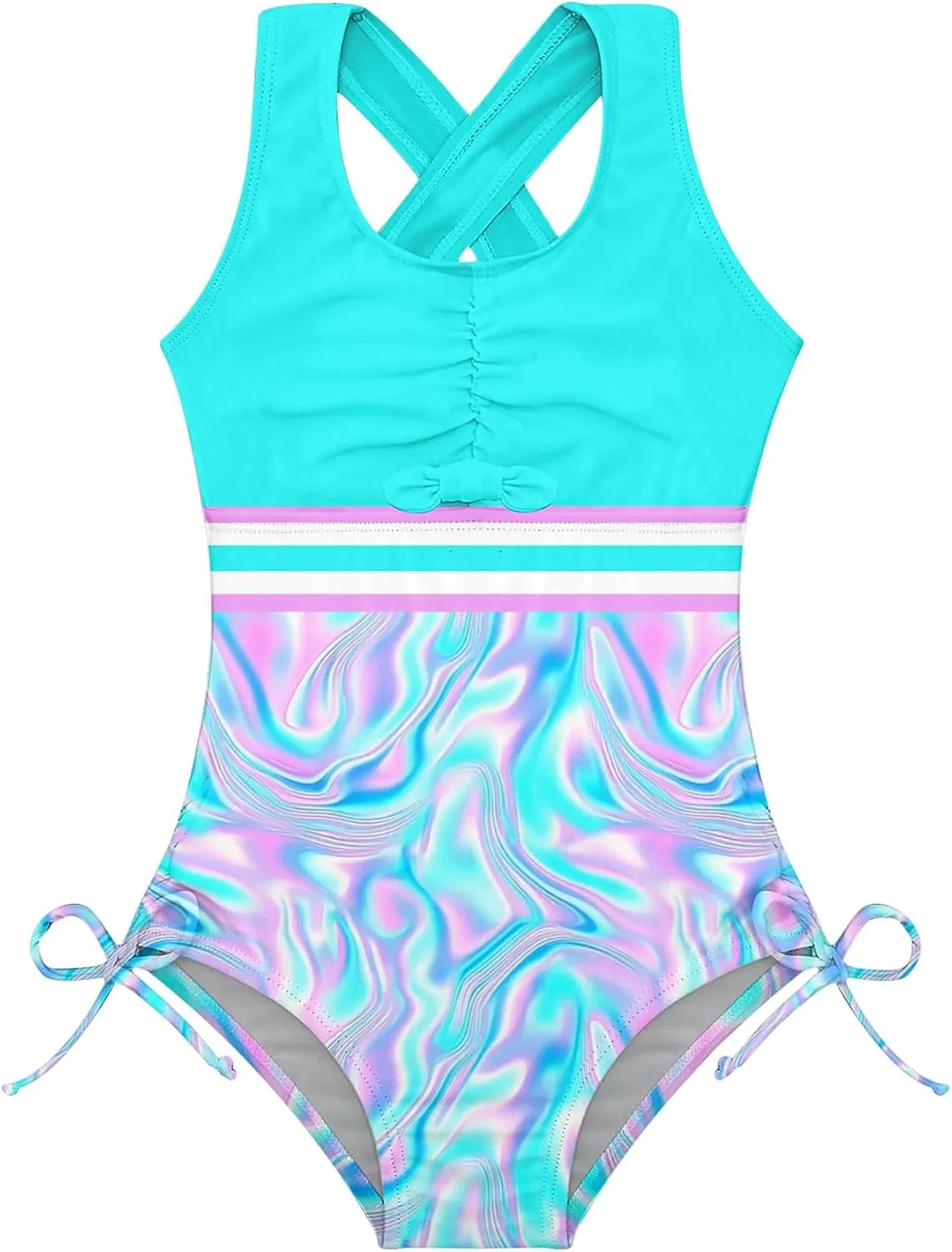 BFUSTYLE Girls One Piece Swimsuit Cute Striped Bathing Suit Hawaii Swimwear 4-13 Years