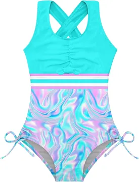 BFUSTYLE Girls One Piece Swimsuit Cute Striped Bathing Suit Hawaii Swimwear 4-13 Years