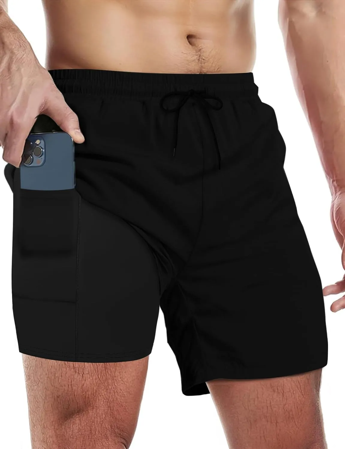 Buauty Mens Swim Trunks with Compression Liner 5 Inch Inseam Quick Dry Swim Shorts Mens Swimsuit Board Shorts with Pockets