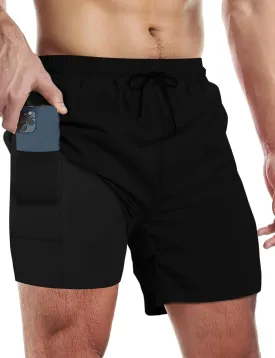 Buauty Mens Swim Trunks with Compression Liner 5 Inch Inseam Quick Dry Swim Shorts Mens Swimsuit Board Shorts with Pockets