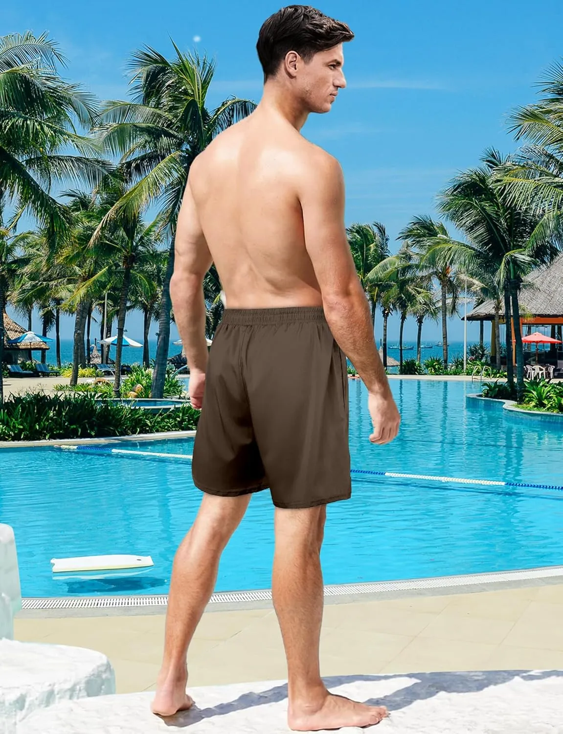 Buauty Mens Swim Trunks with Compression Liner 5 Inch Inseam Quick Dry Swim Shorts Mens Swimsuit Board Shorts with Pockets