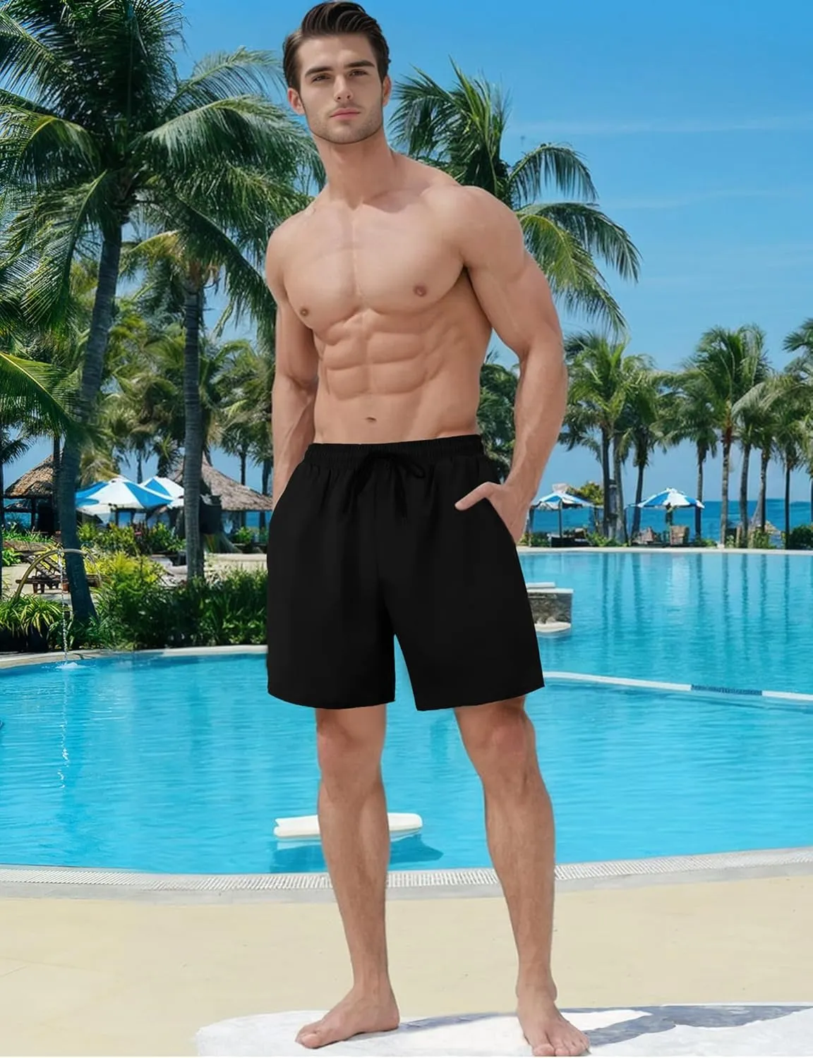 Buauty Mens Swim Trunks with Compression Liner 5 Inch Inseam Quick Dry Swim Shorts Mens Swimsuit Board Shorts with Pockets