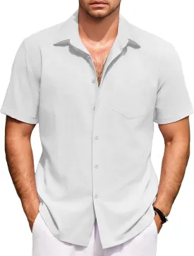 COOFANDY Mens Short Sleeve Button Down Shirts 100% Cotton Beach Style Textured Shirts