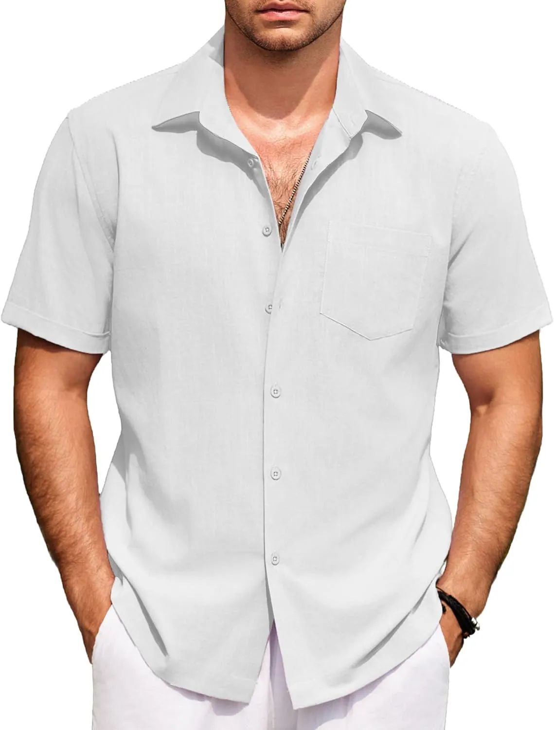 COOFANDY Mens Short Sleeve Button Down Shirts 100% Cotton Beach Style Textured Shirts