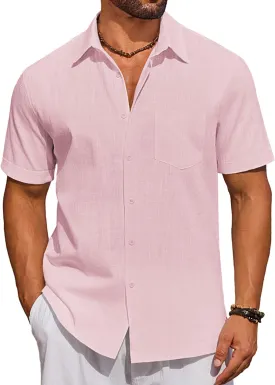 COOFANDY Mens Short Sleeve Button Down Shirts 100% Cotton Beach Style Textured Shirts