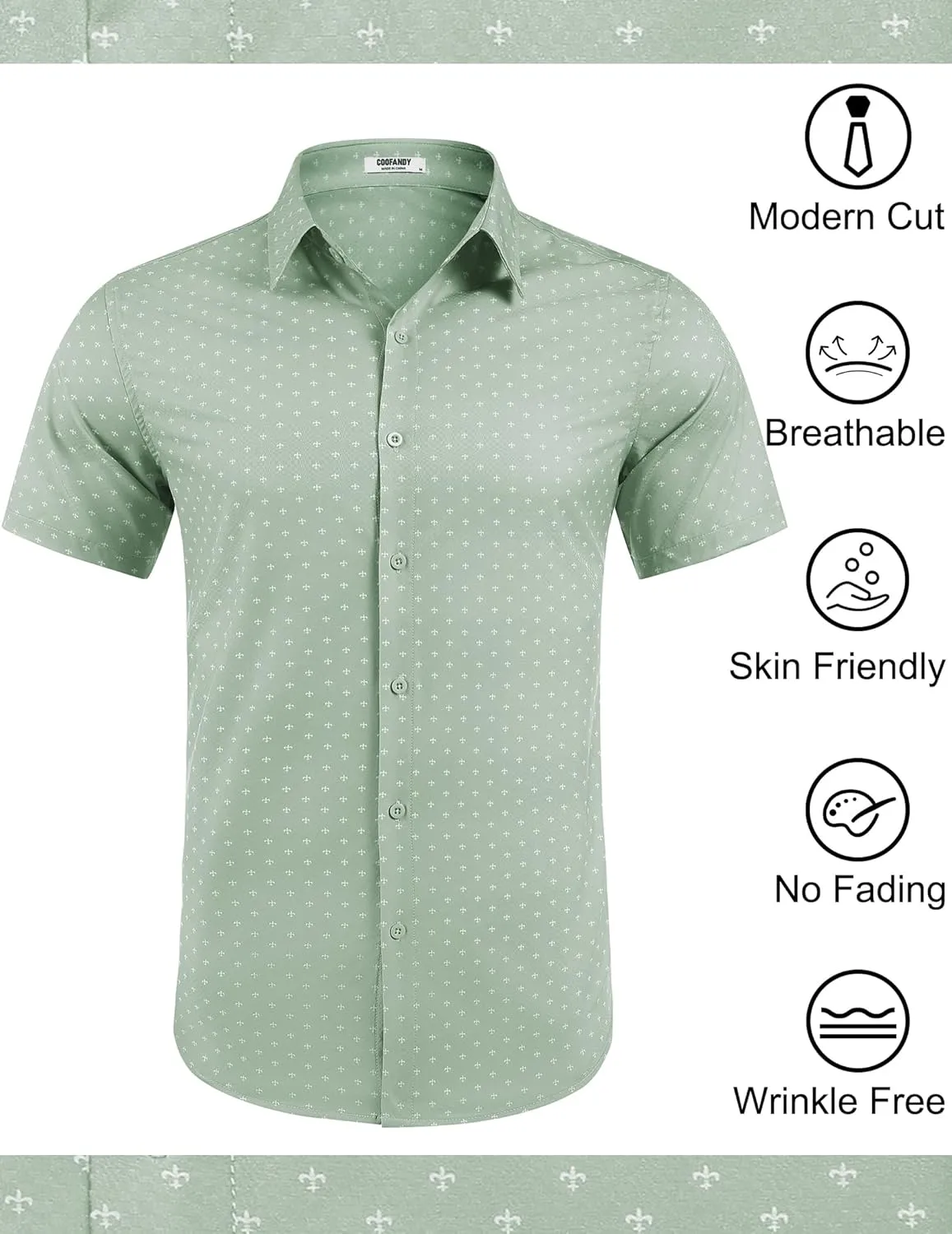 COOFANDY Mens Wrinkle Free Dress Shirt Polka Dot Short Sleeve Button Down Business Casual Shirts