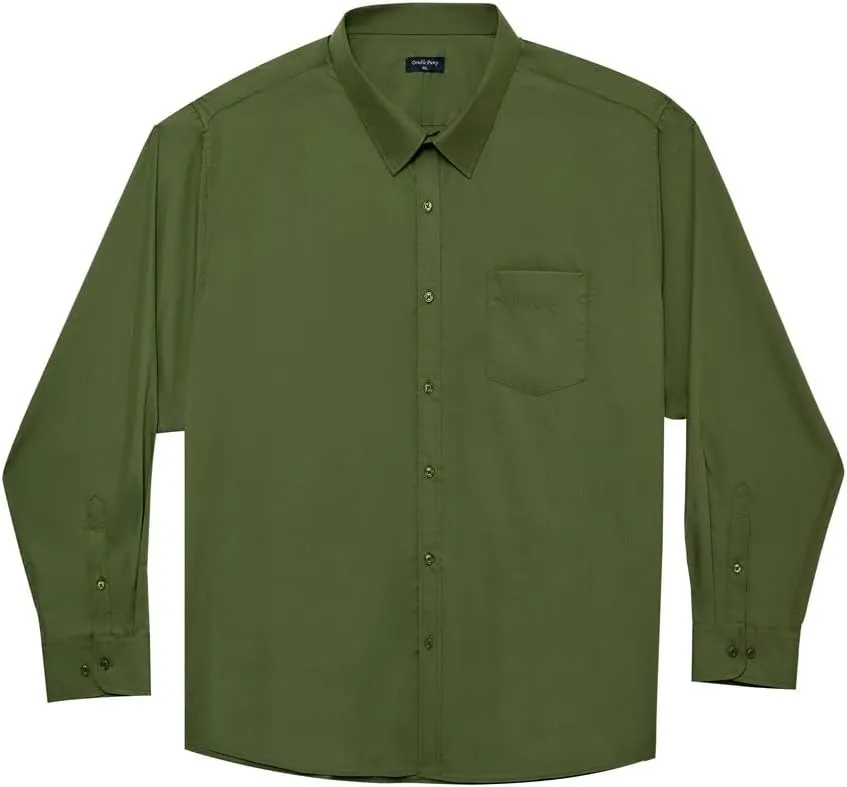 Double Pump Big and Tall Dress Shirts for Men Long Sleeve Business Casual Solid Button Down Shirts from XXL(T) to 6XL(T)
