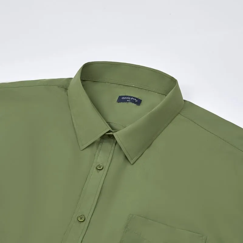 Double Pump Big and Tall Dress Shirts for Men Long Sleeve Business Casual Solid Button Down Shirts from XXL(T) to 6XL(T)