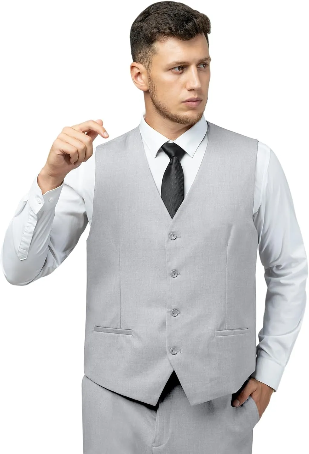 Men's Slim Fit 3 Piece Suit Set, Two Button Solid Blazer Jacket with Multi-Functional Pockets for Business/Party