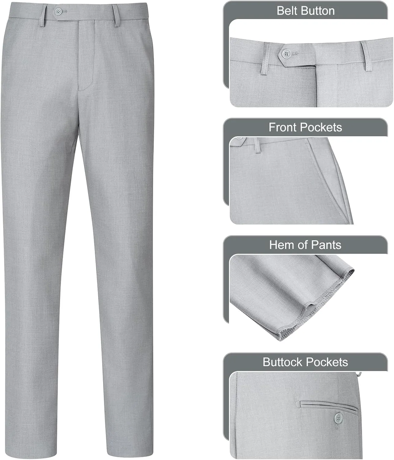 Men's Slim Fit 3 Piece Suit Set, Two Button Solid Blazer Jacket with Multi-Functional Pockets for Business/Party