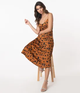 Retro Style Animal Print Midi Dress