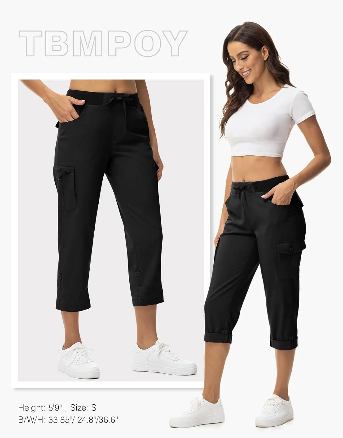 TBMPOY Womens Cargo Capris with Pockets Lightweight Hiking Capris Pants Quick Dry Casual Cropped Pants Summer Trip Cotton