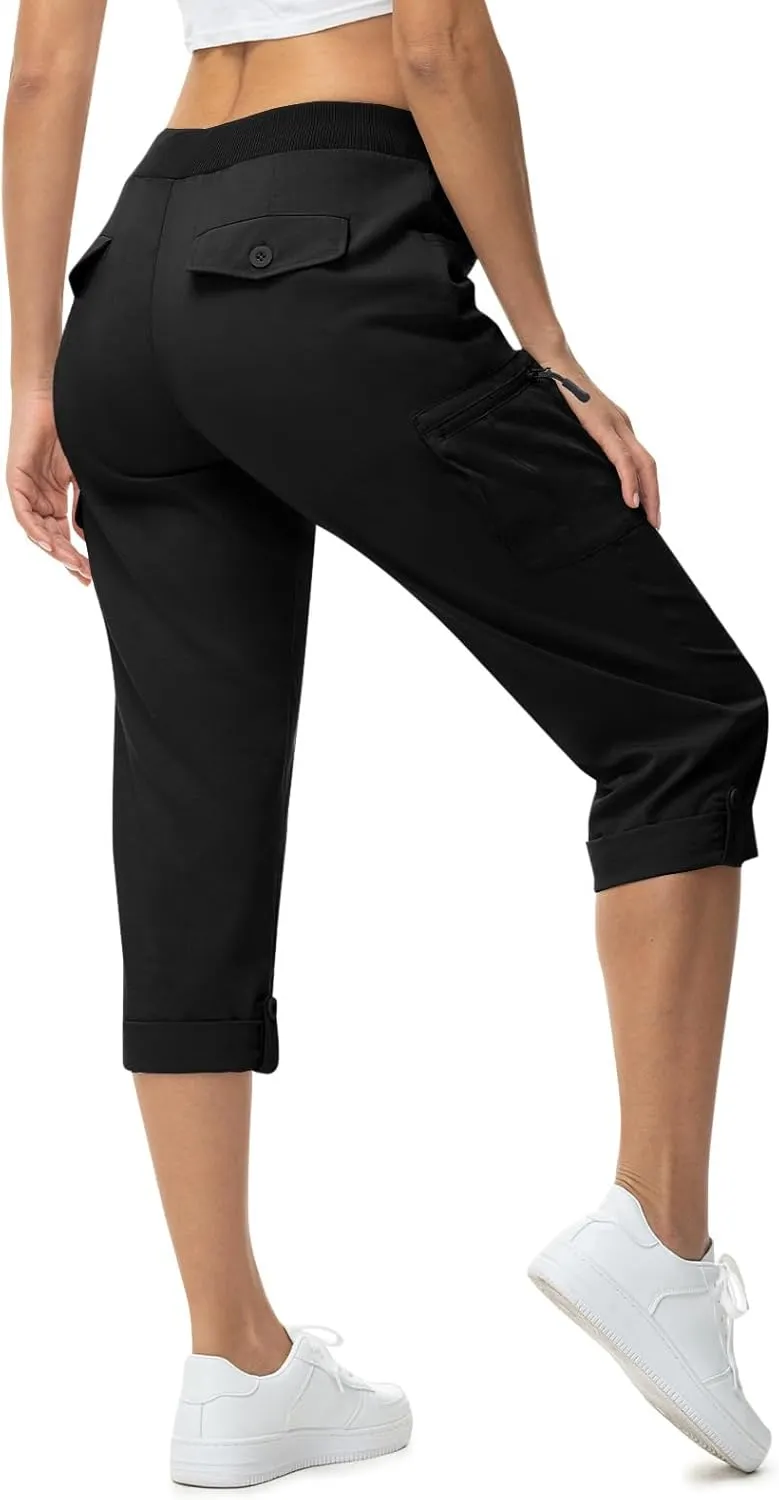 TBMPOY Womens Cargo Capris with Pockets Lightweight Hiking Capris Pants Quick Dry Casual Cropped Pants Summer Trip Cotton