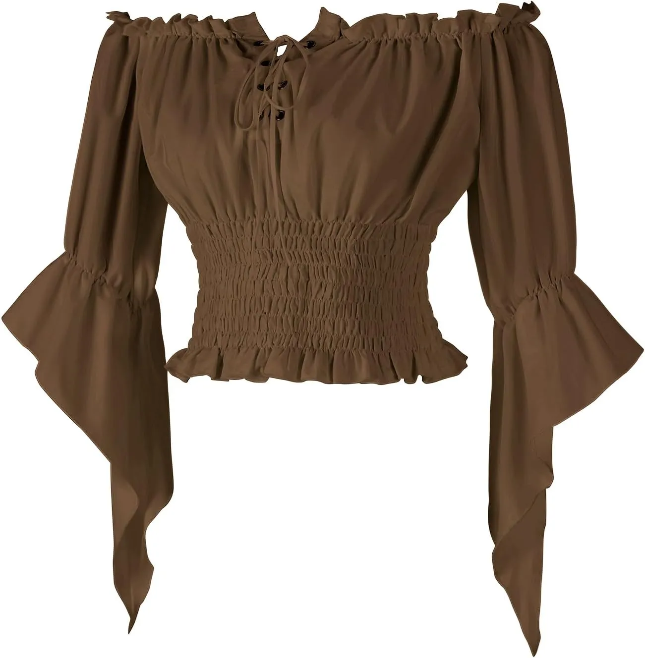 Womens Renaissance Peasant Blouse Off Shoulder Trumpet Sleeve Tops
