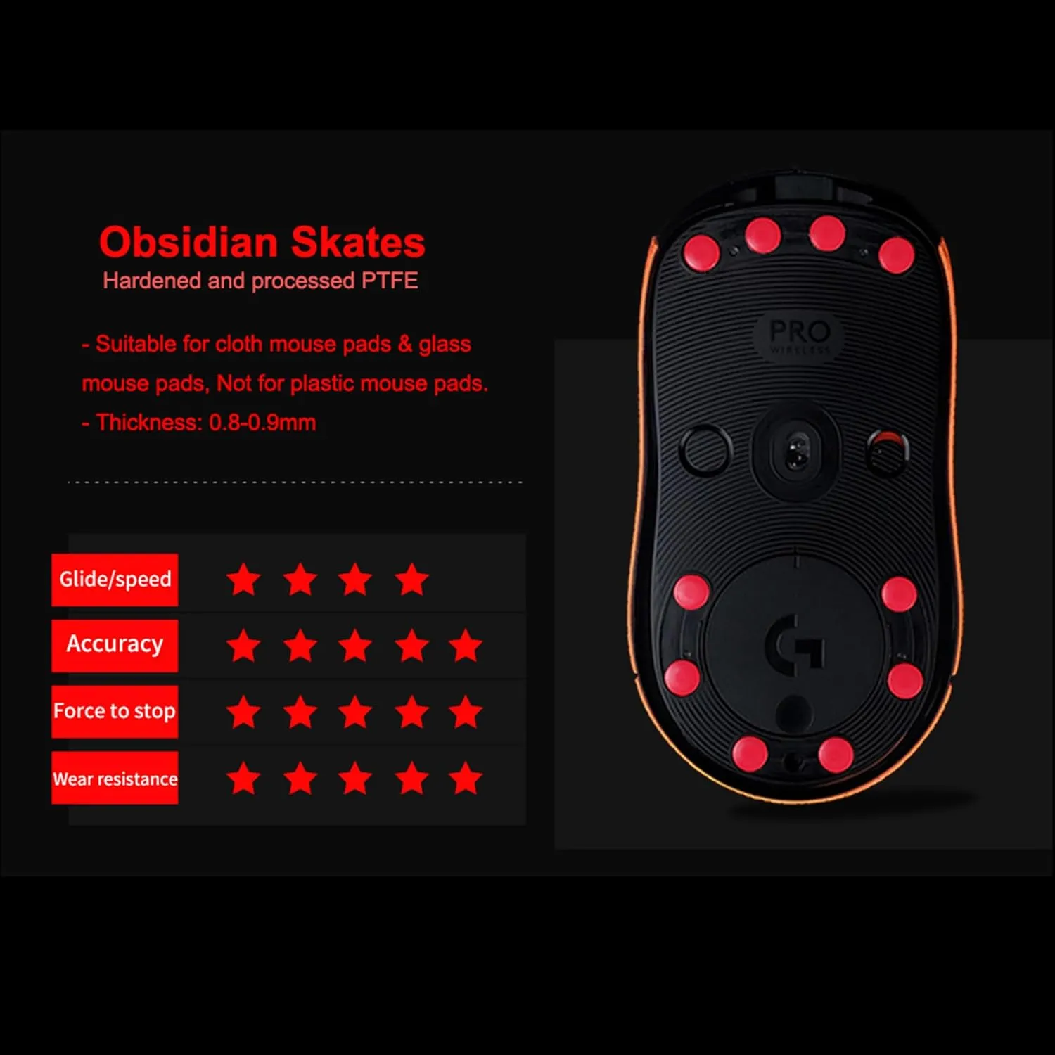X-Raypad Jade Speed Mouse Skates, Offers Excelent Wear Resistance, Speed & Control Abrasion Resistance, Curved Edge, Move More smoothly, Suitable for Cloth Mouse Pads & Glassmouse Pads (Obsidian)